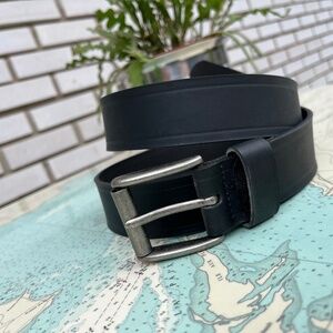 Custom Leather Black Leather Belt with Antique Silver Buckle